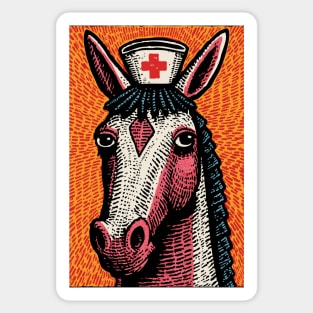 Vintage Style Horse Nurse - Pop Art Linocut Sticker
